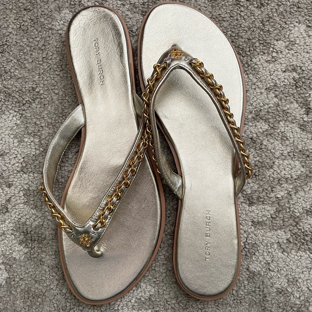 Tory Burch White Gold Sandals